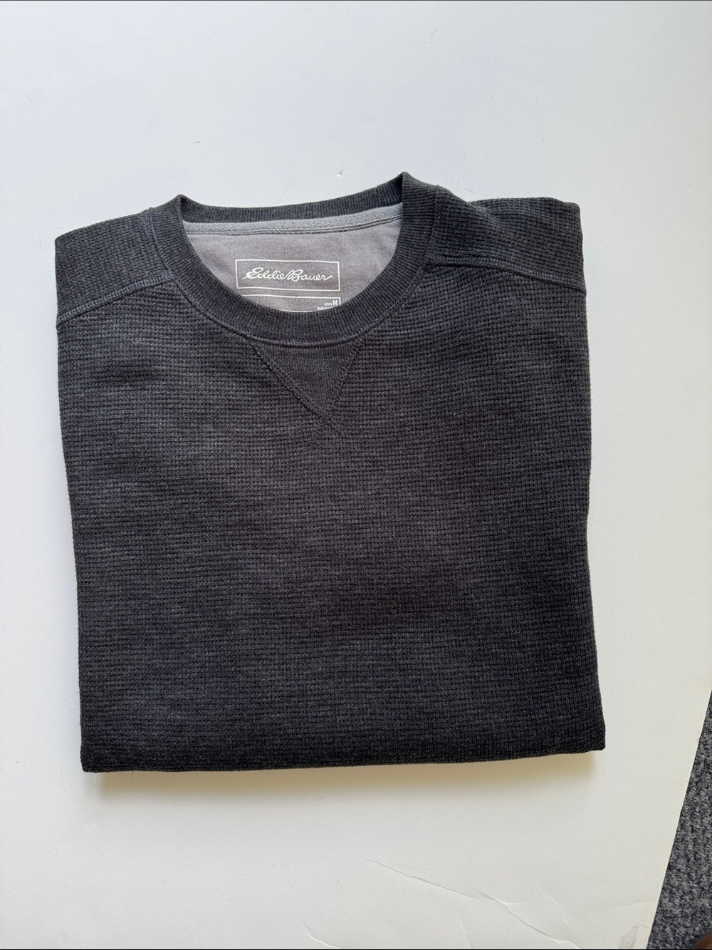 Eddie Bauer Charcoal Waffle-Knit Crewneck Sweater